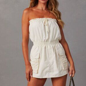 VICI Romana Strapless Drawstring Romper - Cream | SIZE SMALL